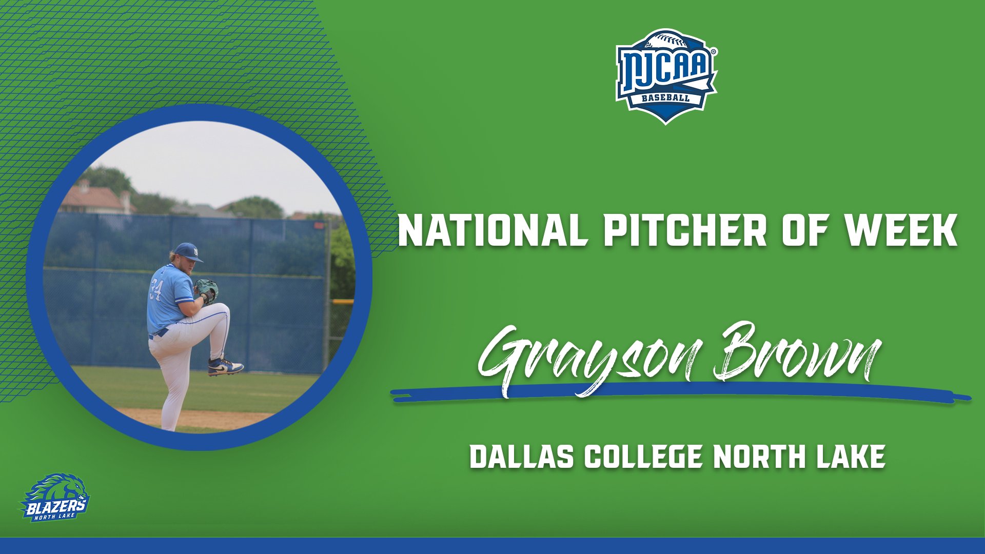 Brown Named NJCAA DIII Pitcher of Week
